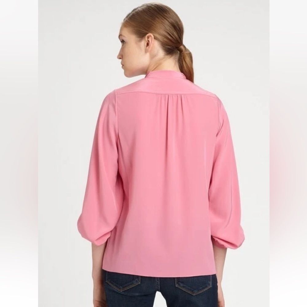 DVF Diane Von Furstenberg BAIRLY LOUCHE Neck Tie Top Blouse Peony Pink Sz 6 - Picture 3 of 15